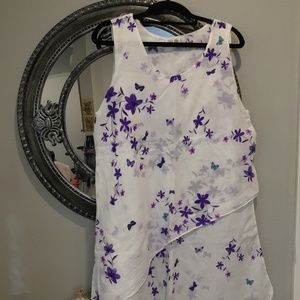 Flowers - cascade - purple on white A-Line Dress